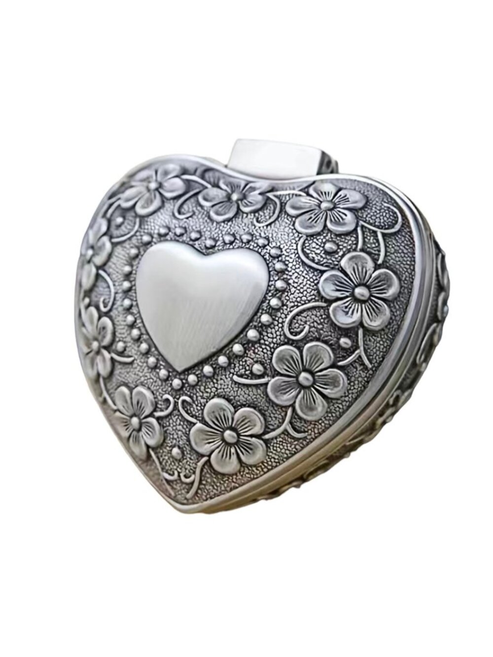 Heart-Shaped Floral Metal Trinket Box With Velvet Lining 2" Small Keepsake Jewel